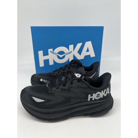HOKA Women’s Clifton 9 Gore-Tex Running Shoes Black NWB Size 9.5 B - Picture 1 of 8